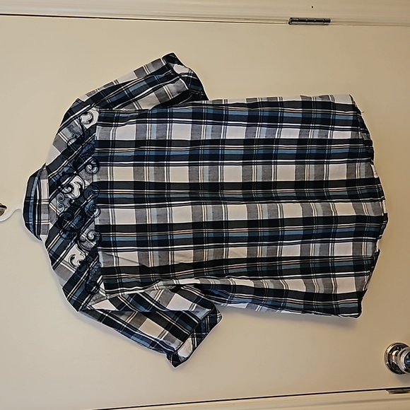 POP ICON CLOTHING y2k Plaid Embroidered Western Short Sleeve Snap Shirt - Picture 9 of 9